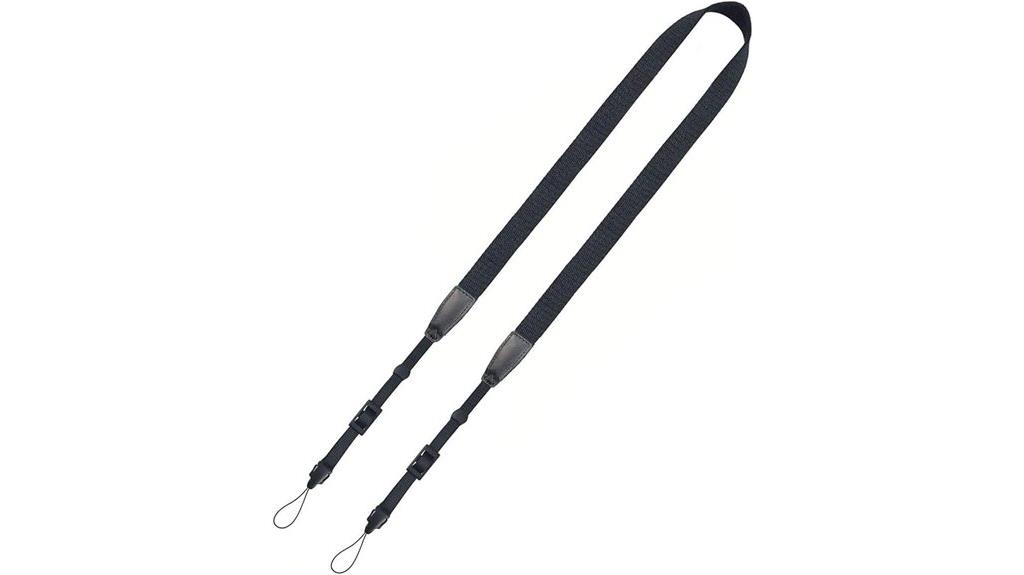 black thin camera strap