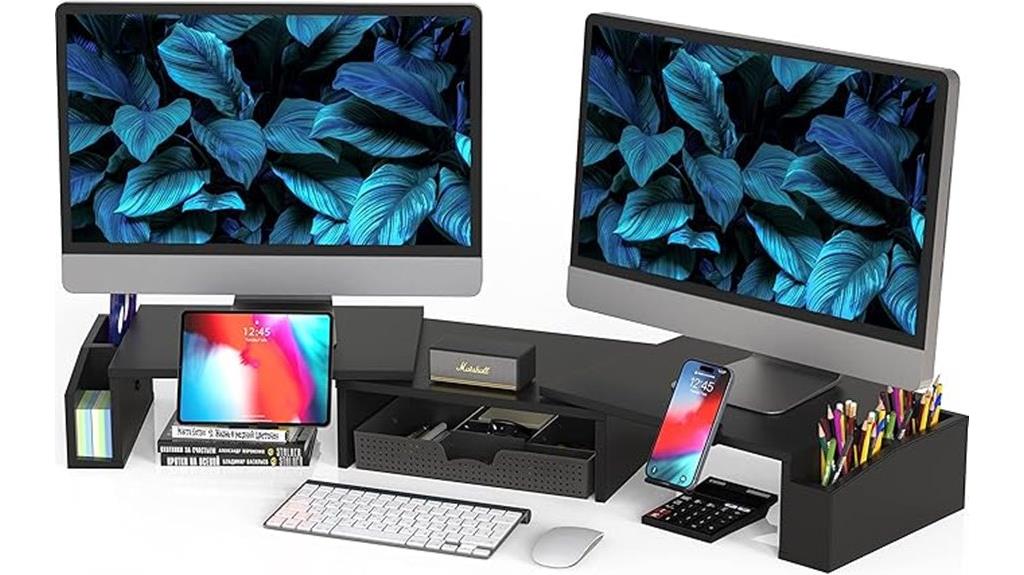 dual monitor stand with drawer