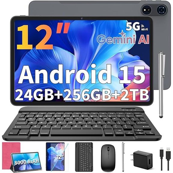 12-Inch Android 15 Tablet with Keyboard 24GB RAM