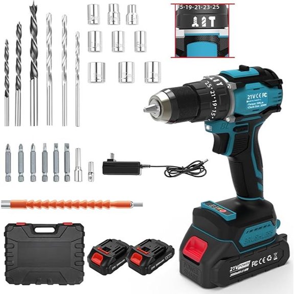 21V Cordless Drill Set with 2 Batteries and Accessories