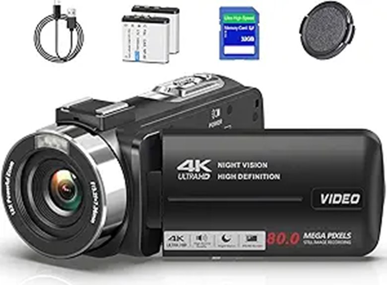 4K Video Camcorder with 80MP Night Vision 32GB SD