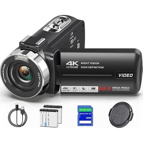 4K Vlogging Camcorder with Night Vision and 32GB Card
