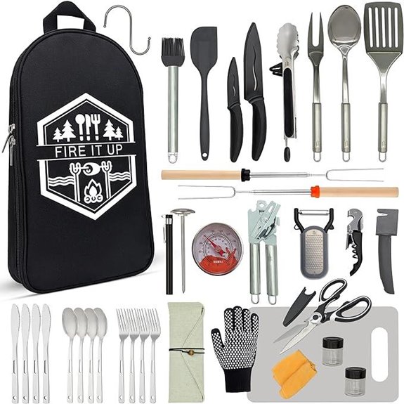 BOMKI Camping and Grilling Utensil Set (Black Pro)