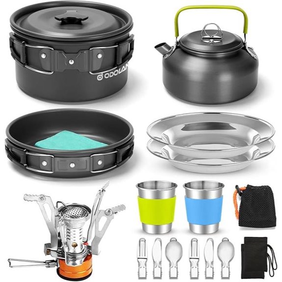 Odoland 16pcs Camping Cookware Set with Stove