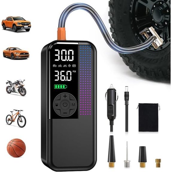 Portable Tire Inflator with Fast Inflation and LED Light
