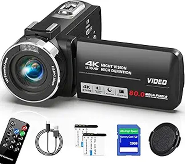 4K HD Vlogging Camcorder with Night Vision & Accessories