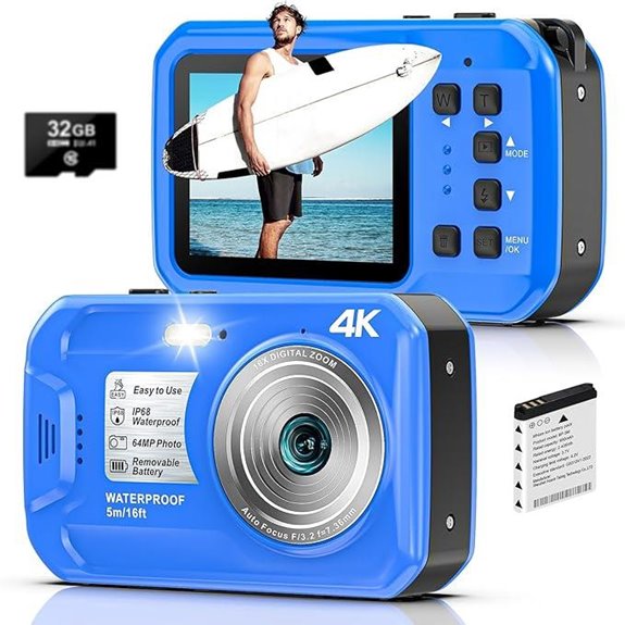 4K Waterproof Underwater Camera with 64MP and 16X Zoom