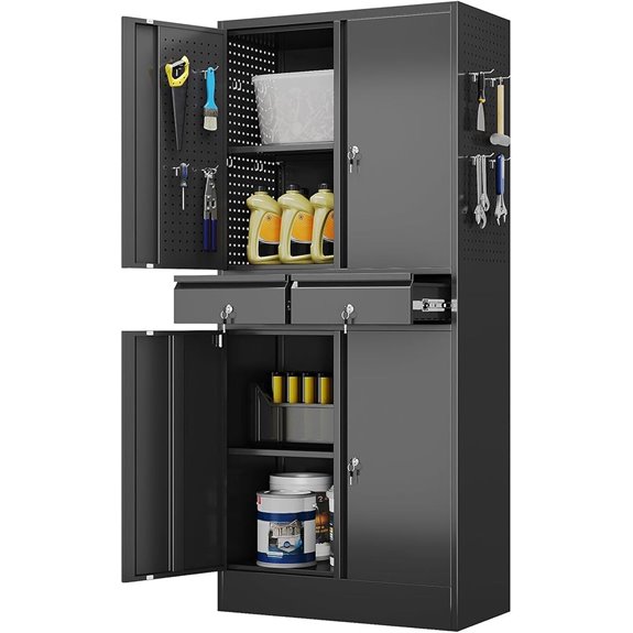 Metal Storage Cabinet with Drawers and Pegboard