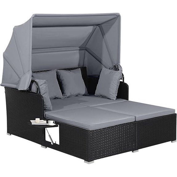 Salches Outdoor Rattan Daybed with Retractable Canopy