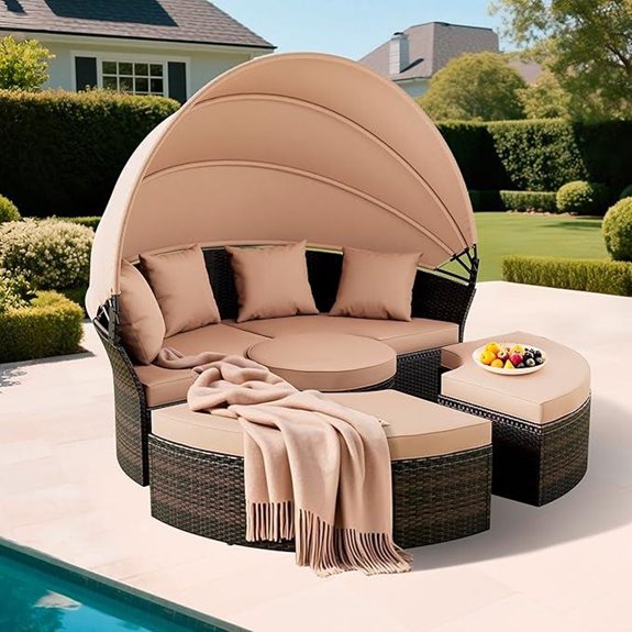 SUNCROWN Outdoor Round Daybed with Retractable Canopy