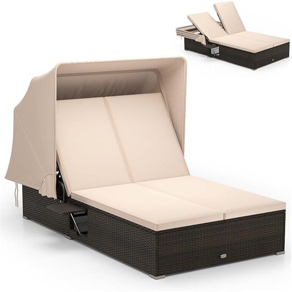 RELAX4LIFE Outdoor Wicker Double Daybed with Canopy