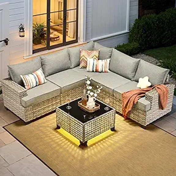 HOOOWOOO 6-Piece Outdoor Wicker Sectional Set