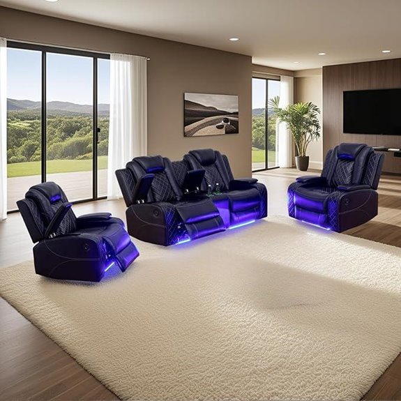 Power Recliner Sofa Set with LED Lights and USB Ports