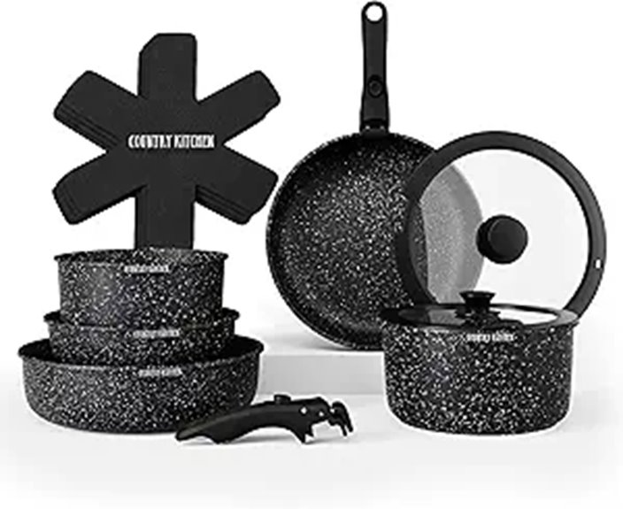 Country Kitchen Cookware Set with Removable Handles