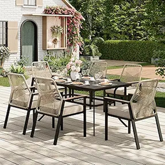 7-Piece Outdoor Wicker Dining Set with Cushions