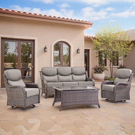 Swivel Patio Chair Set with Cushions and Table