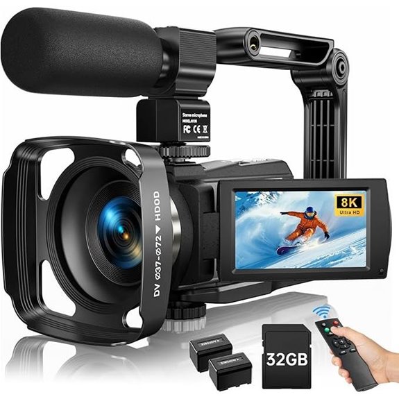 8K Video Camera Camcorder with Night Vision and Microphone