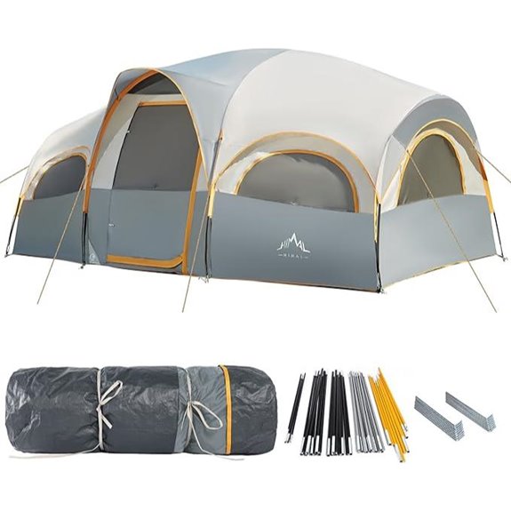 8-Person Waterproof Camping Tent with Rainfly and Divider