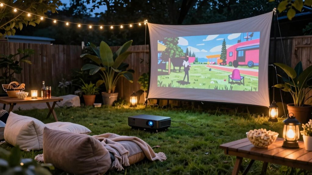 cozy outdoor movie setup