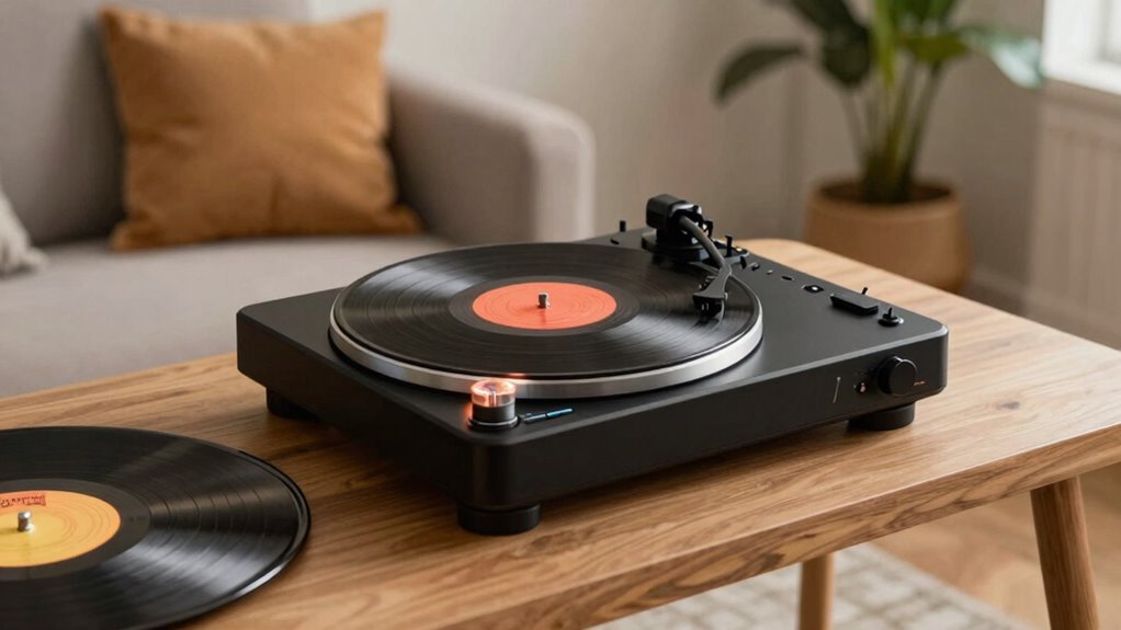 compact vintage bluetooth turntable